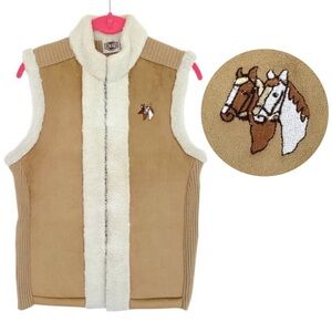 Vintage Rod's Horse Vest Faux Suede & Faux Shearling Ribbed Knit Vest Medium